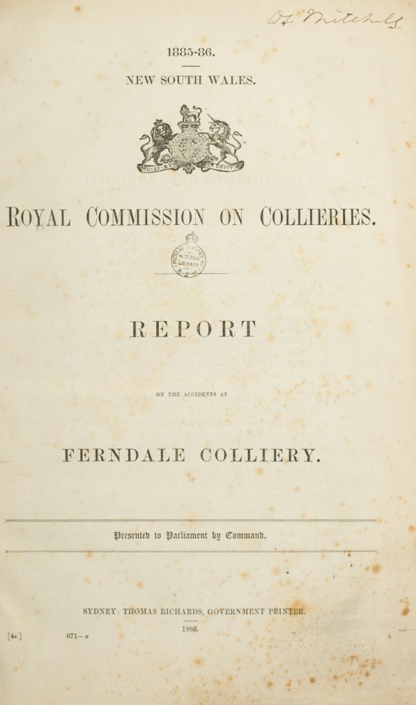 Royal Commission Ferndale Mine 1886